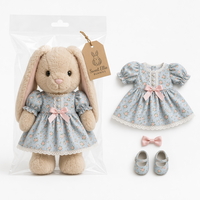 Peluche Lapin Debout avec Robe Florale Amovible et Chaussures, Rembourrage Coton PP, Lavable, Fourrure Crème, Jouet pour Enfants, Cadeau, Personnalisable OEM