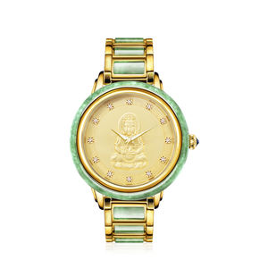 Reloj de Jade Natural con Grabado de Guanyin de Lujo, Bisel y Correa de Jade Verde con Incrustaciones de Diamantes, Reloj Mecánico Automático para Hombre y Mujer - Product Image 2