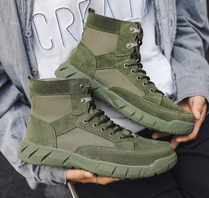 Botas de Combate TSB01 Marrón Verde Bronceado Clásicas Superligeras de Cuero Vacuno de Ante Transpirable para Verano con Cremallera Lateral de Rápido Desenganche - Product Image 4