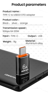 Adaptor pengisi daya ponsel, <span class=keywords><strong>USB</strong></span> 120 Tipe <span class=keywords><strong>C</strong></span> <span class=keywords><strong>OTG</strong></span> 6A 3.0 W, Tipe <span class=keywords><strong>C</strong></span> pria ke <span class=keywords><strong>USB</strong></span> wanita <span class=keywords><strong>OTG</strong></span> <span class=keywords><strong>USB</strong></span> <span class=keywords><strong>C</strong></span> konverter pengisi daya ponsel untuk Samsung Huawei Xiaomi - Product Image 3