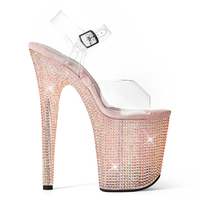 Chaussures de pole dance 20 cm (8 pouces) à plateforme en strass, dessus en PVC transparent pour performance sur scène en boîte de nuit, logo personnalisé OEM