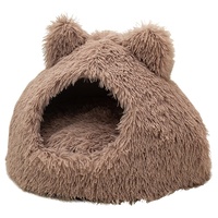 Lit pour animaux de compagnie en velours moelleux, sur mesure, de luxe, moderne, à motif uni, semi-fermé, en forme de tête de chat, lavable, avec rembourrage en mousse à mémoire de forme
