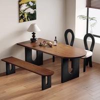 Table à manger ovale 4 places en bois massif de style médiéval français, mobilier de maison pour petit appartement, réception/négociation murale