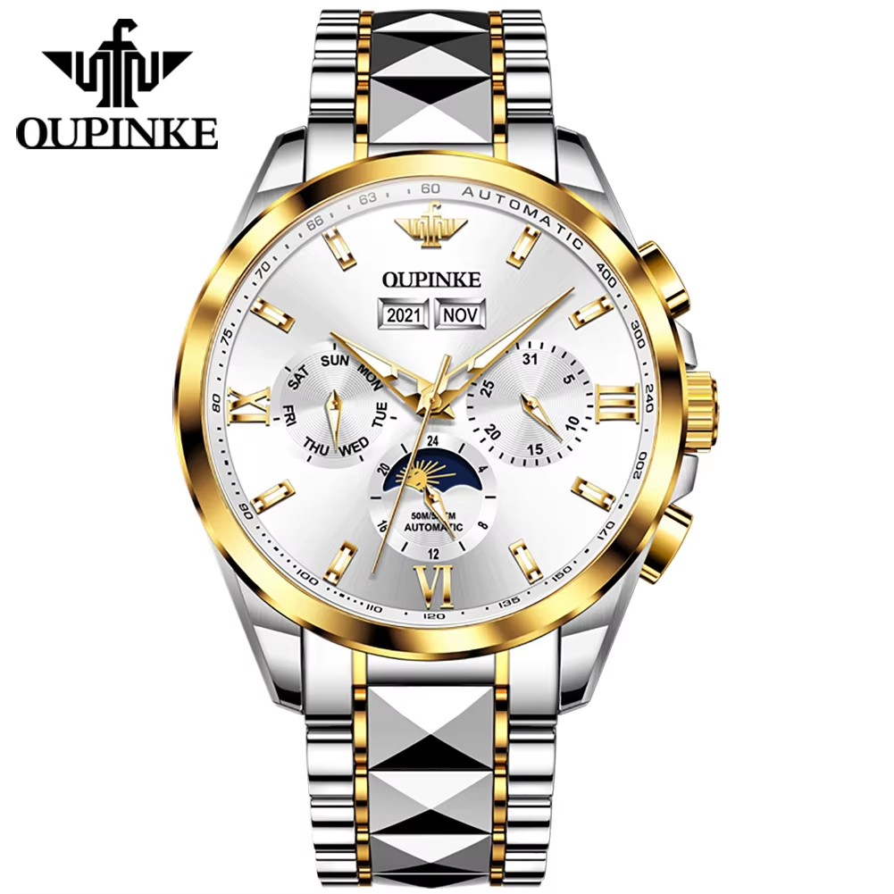 7 white dial silver gold strap