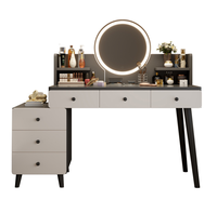 STG Coiffeuse de chambre moderne et simple gris foncé avec miroir intelligent LED et armoire de rangement télescopique monobloc pour chambre d'hôtel