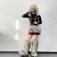 Bottes de neige chaudes et tendance pour filles, en fourrure, grandes tailles, bout rond, pour femmes, hauteur genou, en fourrure, pour l'extérieur - Vente chaude