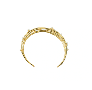 Elegante Brazalete de Perlas Chapado en Oro Hecho a Mano para Mujer, Brazalete Abierto Ajustable, Joyería de Moda para Fiestas - Product Image 2