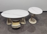 Table basse moderne minimaliste en pierre avec plateau en ardoise, structure en acier, design de rangement écologique, mobilier de salon convertible