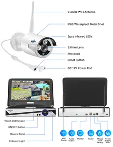 Оптовая продажа 10 дюймов ЖК-монитор Nvr комплект наружного видеонаблюдения Wifi домашняя камера системы безопасности Беспроводная