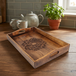 Grands plateaux de douche de luxe pour salle de bain en bois d'acacia, écologiques, étanches, compatibles lave-vaisselle et micro-ondes, motifs floraux et animaux - Product Image 1