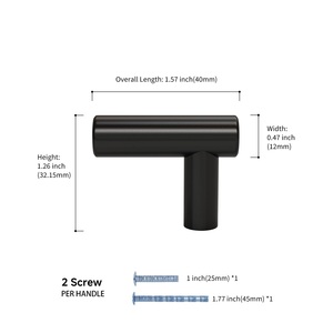 <strong>Matte</strong> <strong>Black</strong> Cupboard Handle 304 Stainless Steel Wardrobe <strong>Pull</strong> Furniture Hardware T-<strong>Knob</strong> for Office Desk Drawer - Product Image 2
