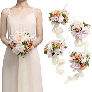 Bouquets <span class=keywords><strong>de</strong></span> mariée en fleurs artificielles en soie rose et beige <span class=keywords><strong>sable</strong></span>, 4 pièces, 7 pouces, pour demoiselles d'honneur, mariage - Product Image 1