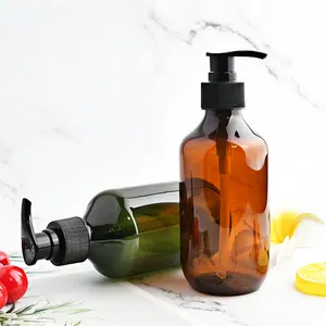 Shampoo Storage Containers Amber Plastic bottle 300ml 400ml 500ml Lotion Pump Green Shampoo flacon With Squeeze Pump