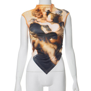 T-shirt Trendy con Fusione Artistica e Vivace Stampa di Van Gogh per un Look Unico, Canotta Sexy con Scollo a <span class=keywords><strong>O</strong></span>, Camicette e Top Corti - Product Image 3