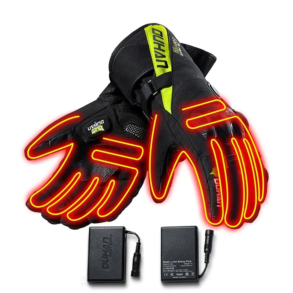 DUHAN, зимние защитные мотоперчатки из водонепроницаемого материала с подогревом Guantes сенсорный экран с батарейным питанием мотоцикл гоночные перчатки для верховой езды