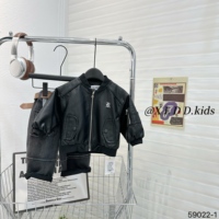 Blouson Moto En Cuir PU Pour Enfants Garçons Filles Avec Manches Boutonnées, Poches Et Logo – Vêtement Extérieur Automne – Vente En Gros Vêtements Enfants OEM