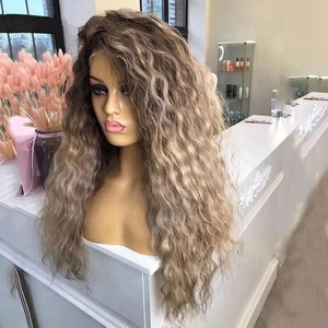 Perruques blondes ombrées brun clair, perruques à fermeture frontale en dentelle 13x4, cheveux humains pré-épilés, cheveux vierges brésiliens non traités, perruques bouclées sans colle - Product Image 2