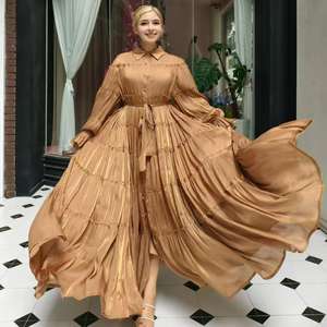 Luxe Swing couleur unie robes de soirée Banquet cérémonie 2025 automne lanterne manches revers simple boutonnage robe plissée - Product Image 4