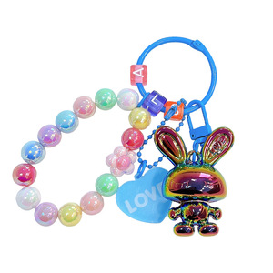 Porte-clés en acrylique en forme de lapin perlé, style dessin animé mignon et tendance, pour <span class=keywords><strong>sac</strong></span> et voiture, pour femmes, vente en gros - Product Image 5