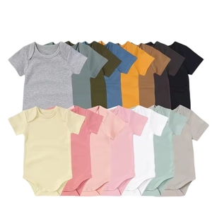 Proveedor chino de peleles de algodón para bebés, monos de manga corta, bodies de color sólido para bebés, ropa unisex de verano. - Product Image 1