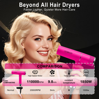 Sèche-cheveux professionnel ionique à nettoyage inversé haute vitesse BLDC avec buses diffuseuses, léger, pour camping-car, hôtel et usage extérieur