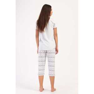 Conjunto de Pijama de Manga Corta con Cuello Redondo y Pantalones Capri Ovalados para Mujer, Talla Grande - Product Image 1