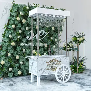 Venta al por mayor boda blanco PVC caramelo exhibición boda champán carro flor caramelo postre Bar carros para la decoración de la boda