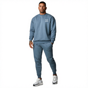 Ensemble de survêtement de jogging en polaire respirant pour homme, taille plus, écologique, 2 pièces, avec logo personnalisé uni, gris noisette - Product Image 4