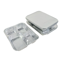 Barquette alimentaire rectangulaire jetable en aluminium de 800 ml à 4 compartiments avec couvercle pour barbecue, cuisson et emballage à emporter