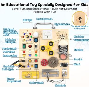 Tablero de Actividades Montessori de Madera para Niños Pequeños |   Tablero de Actividades Sensoriales con Cajas Musicales y Candados, Juguete Educativo de Viaje - Product Image 4