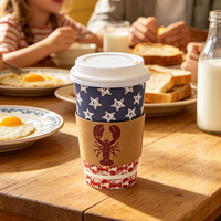 Gobelets à café jetables en papier à paroi simple de 16 oz avec couvercles et manchons, imprimé personnalisé Homard Étoilé, pour boissons chaudes à emporter, spécial fruits de mer