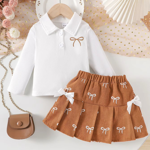 เสื้อผ้าเด็ก ชุดเด็กผู้หญิง เสื้อกั๊กสีขาว + กระโปรงสีน้ำตาล - Product Image 1