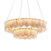 Lustre moderne de luxe en albâtre naturel, luminaire suspendu rond en albâtre pour salon et salle à manger