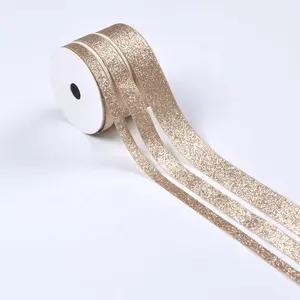 Bedrucktes 10 mm Satinband klobig Champagnerfarbene Glitterband kundenspezifisch für Verpackung