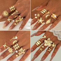 ChuYao - Juego de Anillos de Moda al por Mayor, de Tungsteno, con Perlas, Estrellas de Mar, Conchas y Flores, Estilo Bohemio, Electrochapados, Unisex, Joyería Personalizada