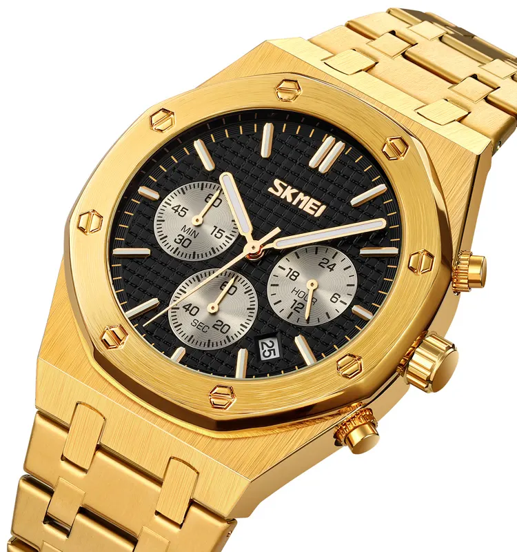 New Arrival Skmei 9296 Luxury Gold Quartz Watch Men Black Wristwatch Customized Logo Brand Wholesale Price