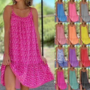 Vestido <span class=keywords><strong>Midi</strong></span> con Estampado Floral, Cintura Natural, Tela Tejida, Falda Acampanada Popular, Nuevo Diseño, Vestido Sencillo - Product Image 1