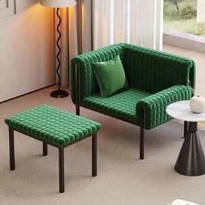 Sillón de tela verde con mechones y otomana, conjunto de sala de estar, sofá de diseño moderno para decoración del hogar - Product Image 1