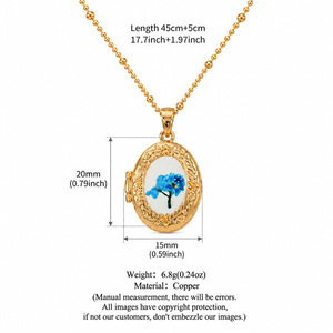 Niche Vintage Dried Flower <strong>Locket</strong> Necklace, 14K <strong>Gold</strong> Frame <strong>White</strong> Floral Openable <strong>Locket</strong> Women Cross Border Necklace - Product Image 4