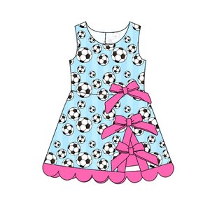 ชุดเดรสเด็กผู้หญิงลายฟุตบอลฤดูร้อนสไตล์บูติกพร้อมกางเกงขาสั้นในตัว แต่งโบว์ เหมาะสำหรับเชียร์โยคะ ใส่สบายๆ ทรงเอไลน์ ชุดเดรสสำหรับพี่น้อง - Product Image 2