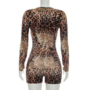 Viviblook D26RP221 Mono de Fiesta para Mujer, Estampado de Leopardo, Manga Larga, Diseño Hueco, Sexy, Ajustado, de Una Pieza, para Otoño - Product Image 3