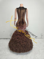 Robe de bal de promo en tulle volumineux rigide avec appliques argentées Ocstrade Haute Couture, robe de soirée en tulle à volants marron perlée