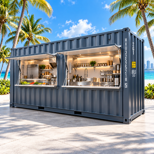 Restaurant en conteneur maritime modifié gris avec fenêtres de cuisine ouvertes pour kiosque alimentaire - Product Image 4