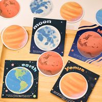Bloc-notes autocollants réutilisables de la série Cute Planet, message pour étudiants, mémo, forme ronde, terre, lune, haute valeur
