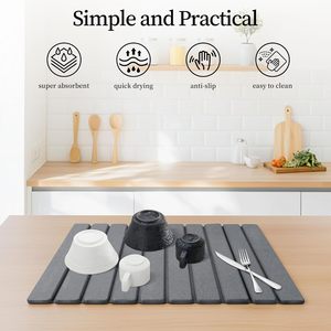 Tapis de bain en pierre pliable gris foncé séchage de la vaisselle en forme de diatomite tapis de séchage de la vaisselle pliable pour la maison - Product Image 2
