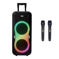 Altavoz Inalámbrico con Ruedas para Fiestas, con Luces RGB en Forma de 8, Doble Woofer, Doble Micrófono, TF, USB, FM, Karaoke para Exteriores