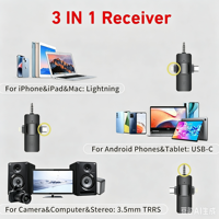 Microphone Condensateur Sans Fil Omnidirectionnel 3-en-1 2Micros avec Support Portable et Collier pour Caméra Mobile et Studio Vidéo