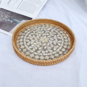 Rattan Lacquer Tray With Shells Inlay Natural Decor Trays Made in Vietnam Cheap Price Wholesale