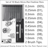 10 pièces/ensemble encre étanche noir Micron Neelde dessin stylo Pigment ligne Fine croquis marqueurs stylo pour peinture à la main anime Art fournitures