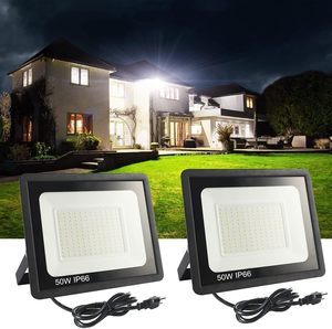 ไฟส่องสว่าง LED สำหรับภายนอกอาคาร แพ็คคู่ 2 ชิ้น 50 วัตต์ ให้ความสว่าง 5500 ลูเมน พร้อมปลั๊กแบบ US ยาว 6 ฟุต มาตรฐานกันน้ำ IP66 ไฟรักษาความปลอดภัยภายนอกอาคาร รุ่น WD-166 ไฟส่องสว่างสำหรับงาน - Product Image 1
